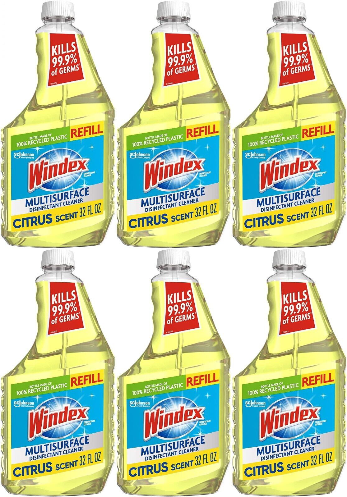 Windex Multi-Surface Cleaner Disinfectant Refill Bottle Citrus Fresh Scent 6 Pk