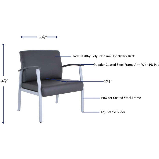Lorell, LLR67001, Big & Tall Healthcare Guest Chair, 1 Each, Black,Silver
