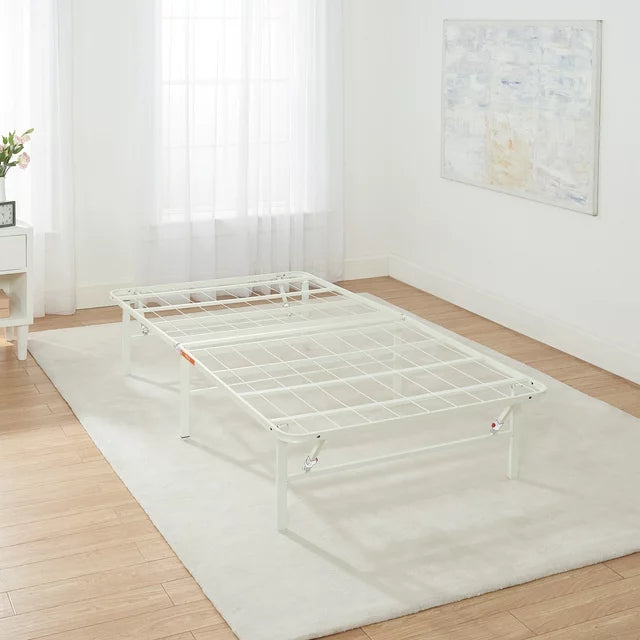 Foldable Metal Platform Bed Frame with Tool Free Setup, 14 Inches High, Twin, White