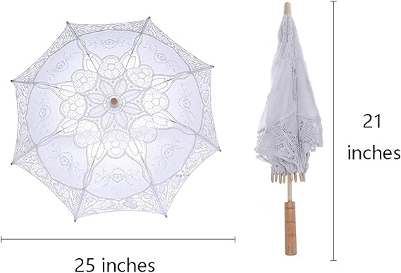 Wowagoga 20x25 Inches Vintage Lace Umbrella Bride Umbrella White Parasol for Wedding, Decoration and Party (Large)