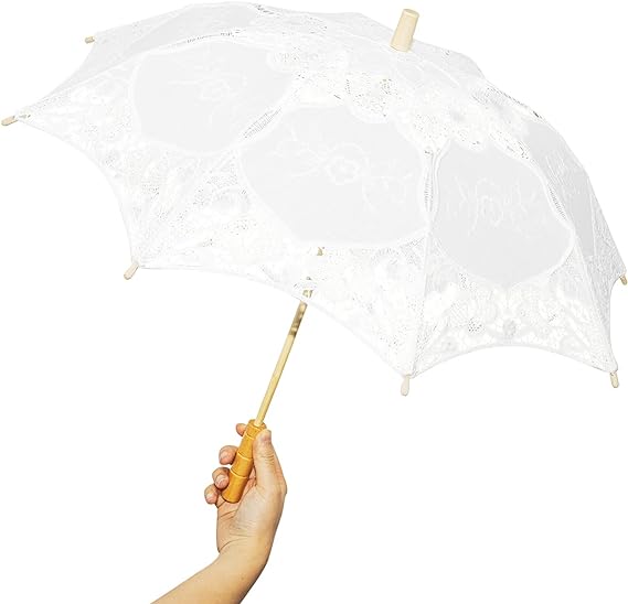 Wowagoga 20x25 Inches Vintage Lace Umbrella Bride Umbrella White Parasol for Wedding, Decoration and Party (Large)