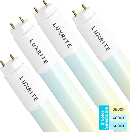 LUXRITE 2FT T8 LED Tube Light, Type A+B, 8W=17W, 3 Colors 3500K | 4000K | 5000K, Single and Double End Powered, Plug and Play or Ballast Bypass, 960 Lumens, F17T8, Frosted Cover, UL, DLC (4 Pack)