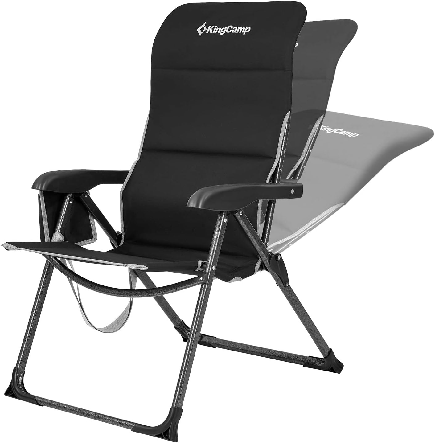 KingCamp Reclining Camping Folding Chair, Padded Lumbar Support Heavy Duty High Back Adults Chairs with Carry Strap Pocket for Garden Lawn Patio Outdoor Camp Black