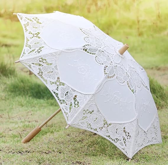 Wowagoga 20x25 Inches Vintage Lace Umbrella Bride Umbrella White Parasol for Wedding, Decoration and Party (Large)