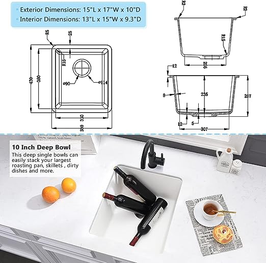 15 Inch Bar Sink Undermount Kitchen Sink - VASOYO 15