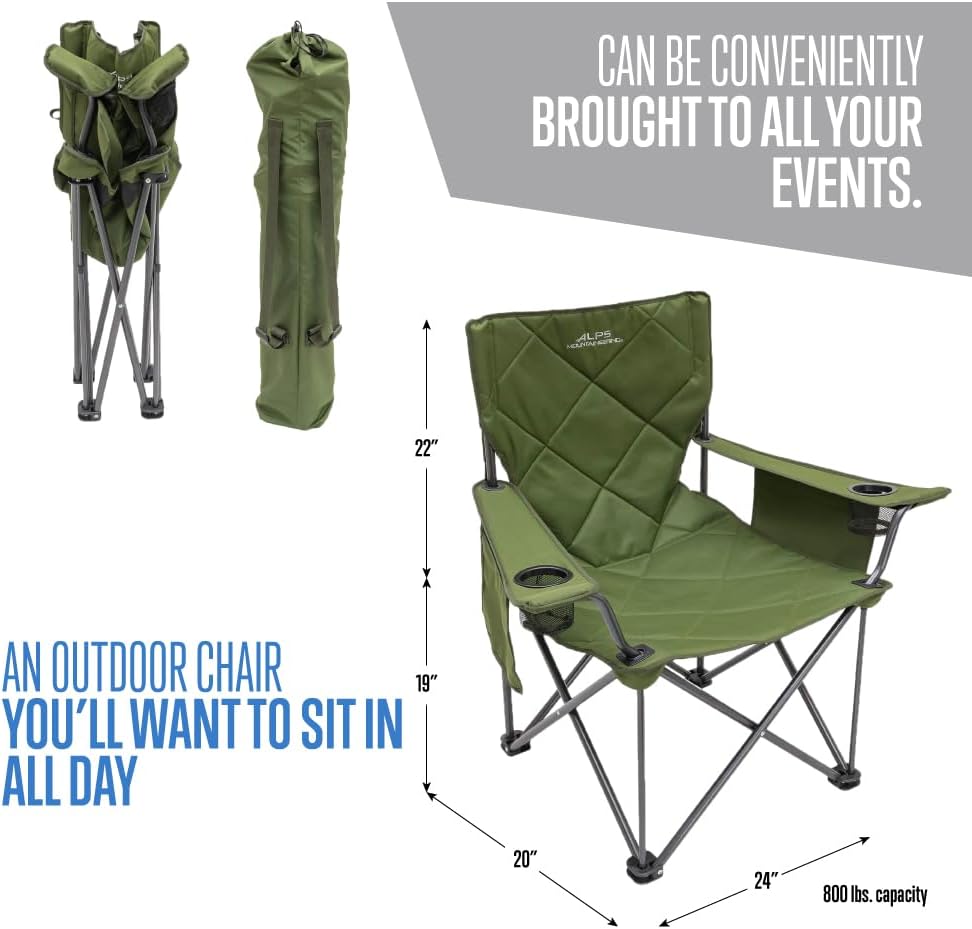 ALPS Mountaineering King Kong Camping Chairs for Adults with Mesh Cup Holders and Pockets, Built Durable and Reliable with Compact Foldable Steel Frame, Green