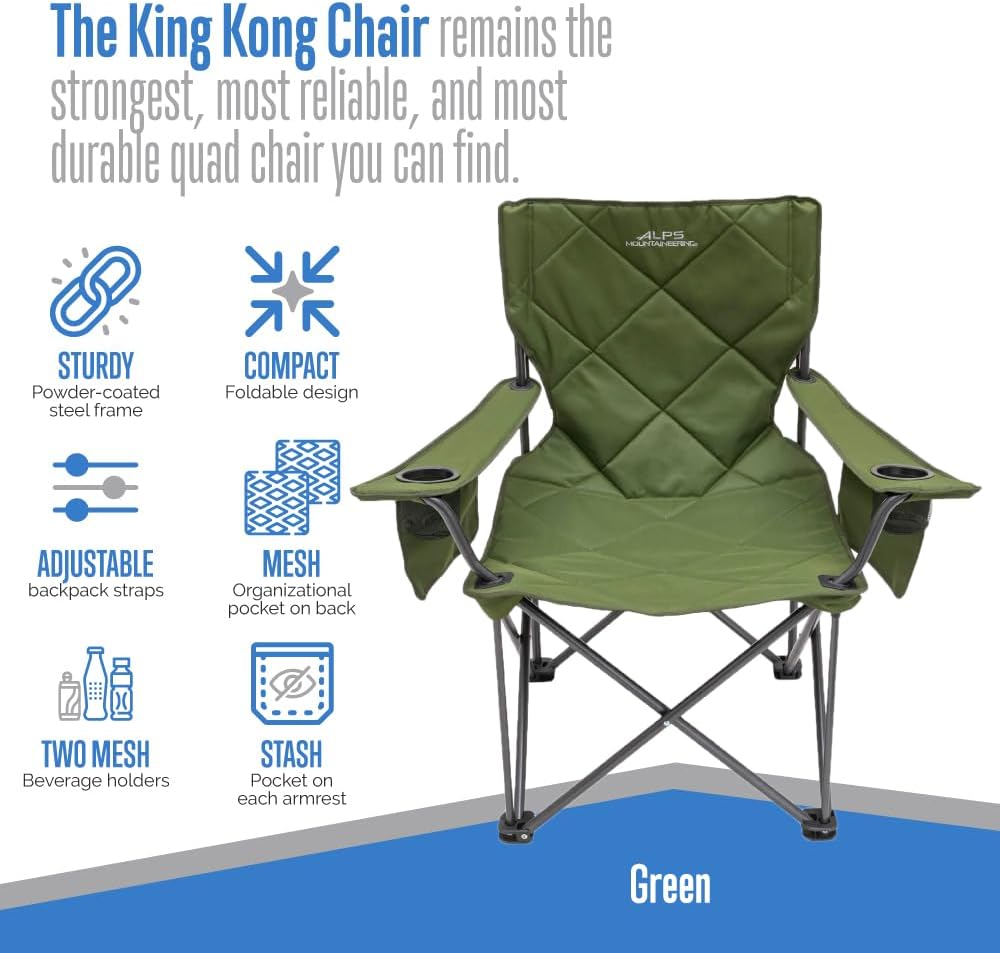 ALPS Mountaineering King Kong Camping Chairs for Adults with Mesh Cup Holders and Pockets, Built Durable and Reliable with Compact Foldable Steel Frame, Green