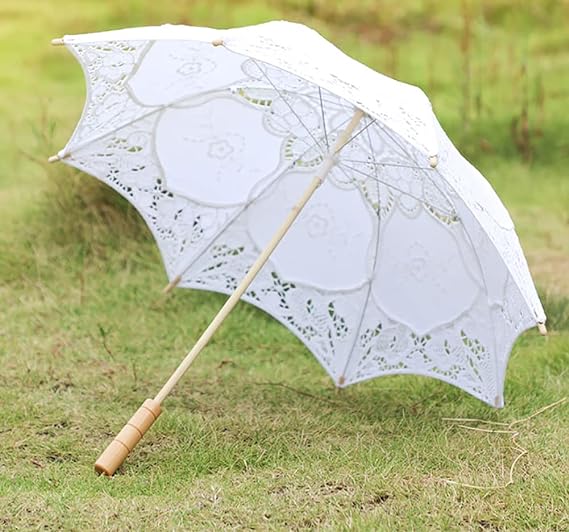 Wowagoga 20x25 Inches Vintage Lace Umbrella Bride Umbrella White Parasol for Wedding, Decoration and Party (Large)
