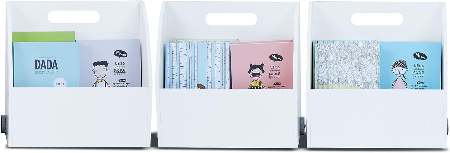 Fantasy Fields, White Set of 3 Mobile Handheld Bookcase Storage Organizers with Magnetic Dry Erase Whiteboard and Wheels