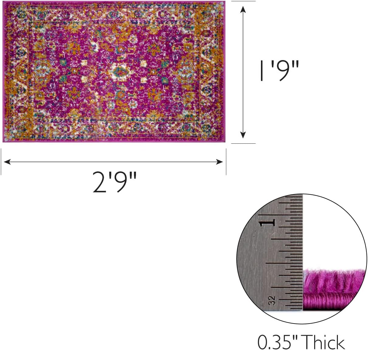 Leick Home 594176 Laraline Vintage Turkish Medallion Collage Faded Fuchsia Living Room Bedroom Area Rug 1'9