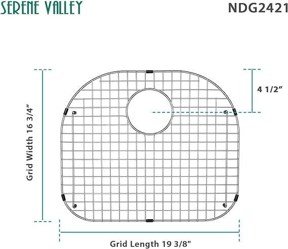 Serene Valley Sink Protector and Kitchen Sink Bottom Grid NDG2421, 304 Premium Stainless Steel, dim 19 3/8