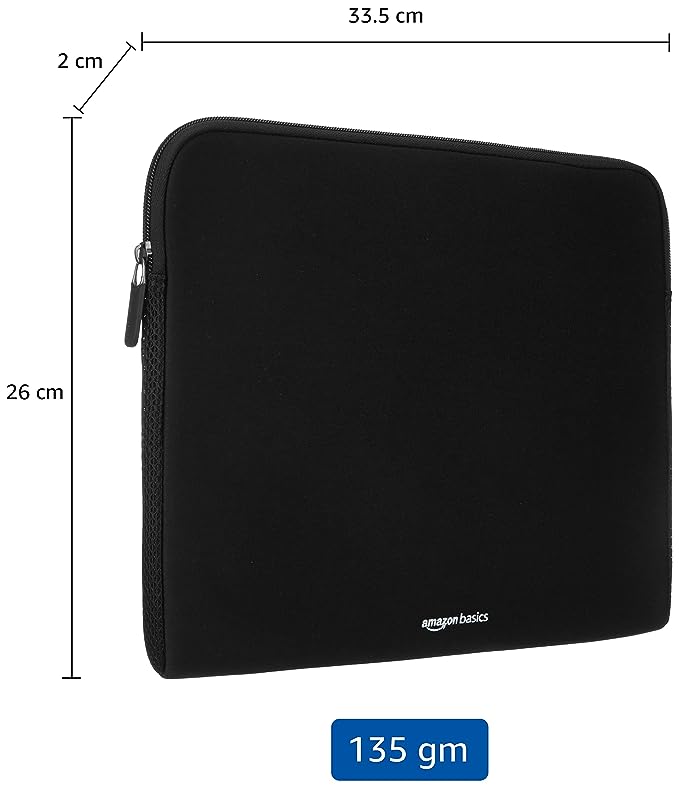 Amazon Basics 13.3-Inch Laptop Sleeve, Protective Case with Zipper - Black