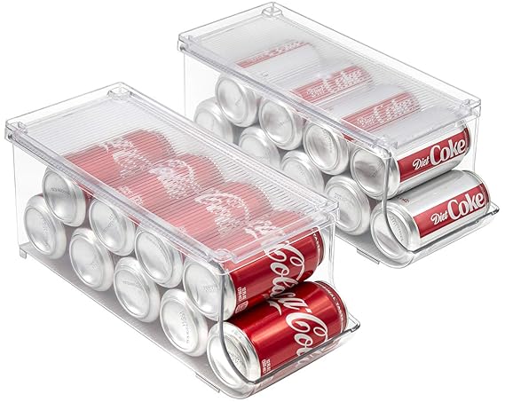 Sorbus Soda Can Organizer and Canned Food Bin Stackable Dispenser with Lid for Refrigerator, Pantry, Freezer – Holds 9 Cans, BPA-Free, Clear Design (2)