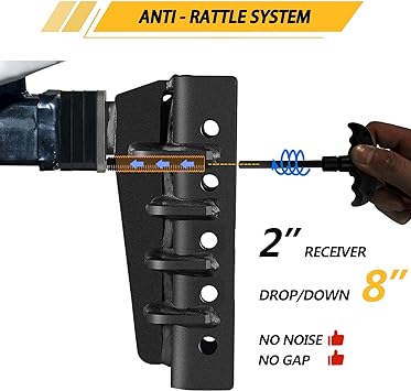 XPE Ultra Silent Adjustable Trailer Hitch, Fits 2 Inch Receiver, 8 Inch Adjustable Drop Hitch, 25,000 Lbs Gtw-Tow Hitch for Heavy Duty Truck, Solid Truck Hitch, X-652008