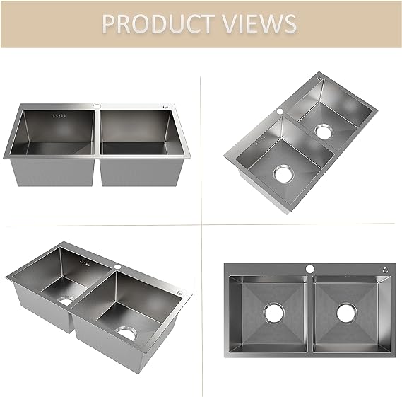 Lifezcime 31.5x 17.7x 8.7" Drop in Kitchen Sink 50/50 Double Bowls, 11Gauge 304 Stainless Steel Top Mount Kitchen Sink Basin with Basket Strainer, Tight Radius Brushed, 1 Faucet Hole