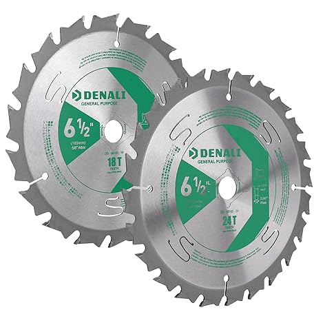 Amazon Brand - Denali 6-1/2-Inch, 18/24-Tooth Circular Saw Blade, 5/8-Inch Arbor, Combo 2-Piece