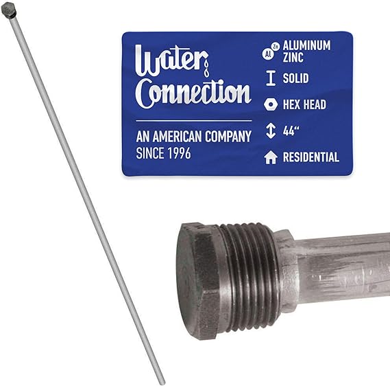 Water Connection | Aluminum Zinc Water Heater Anode Rod | Get rid of your rotten Egg Smell in water | Compatible with Rheem, A.O. Smith, Giant, Reliance Richmond & More | Hex Head ¾ NPT x 44-in Solid