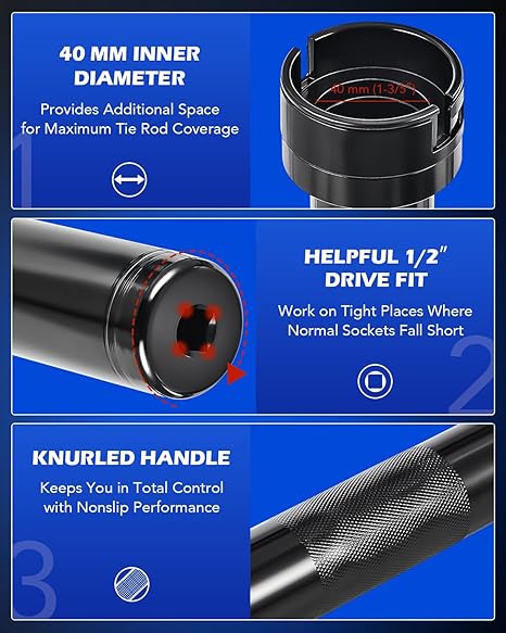 OMT Inner Tie Rod Removal Tool Kit, SAE and Metric Sizes | Metric & Standard Inner Tie Rod Removal and Installation Mechanic Tool Set with 12 Crowfoot Adapters for Domestic & Import Cars