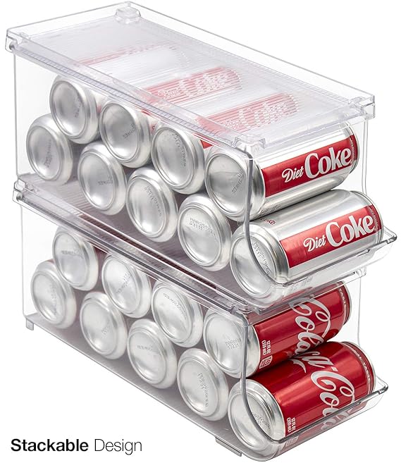 Sorbus Soda Can Organizer and Canned Food Bin Stackable Dispenser with Lid for Refrigerator, Pantry, Freezer – Holds 9 Cans, BPA-Free, Clear Design (2)
