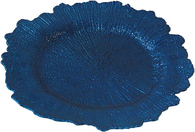 Royal Blue Plastic Reef Charger Plates - 12 pcs 13 Inch Round Floral Sponge Charger Plates Wedding Party Decoration (Royal Blue, 12)