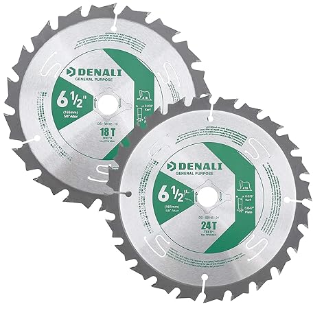 Amazon Brand - Denali 6-1/2-Inch, 18/24-Tooth Circular Saw Blade, 5/8-Inch Arbor, Combo 2-Piece