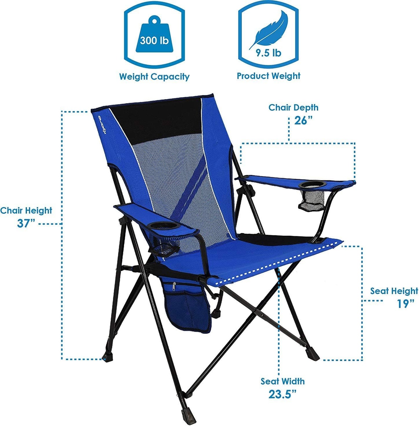 Kijaro Dual Lock Portable Camping Chairs - Enjoy the Outdoors with a Versatile Folding Chair, Sports Chair, Outdoor Chair & Lawn Chair - Dual Lock Feature Locks Position - Maldives Blue