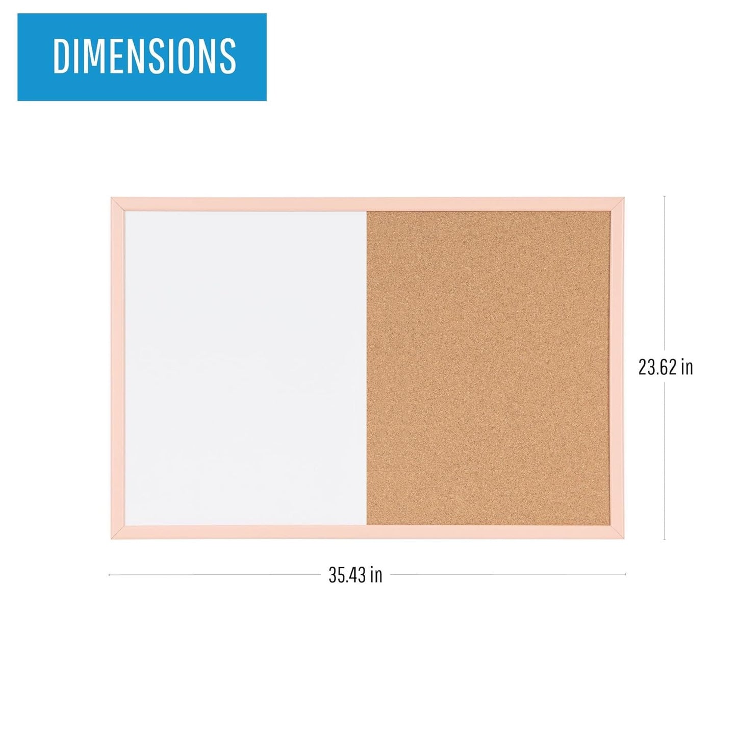 MasterVision Pastel Collection Combo Dry Erase Whiteboard/Cork Bulletin Board, Salmon Colored MDF Frame, 35.43" x 23.62"