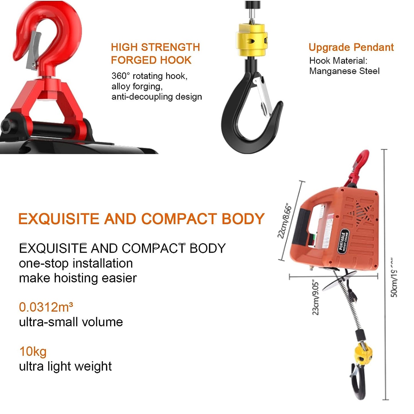 Electric Hoist Winch,1100LBS Portable Electric Winch,1500W 110V Power Winch Crane,25FT Lifting Height,Household Winch with Condole Belt,for Homes, Factories, Warehouses