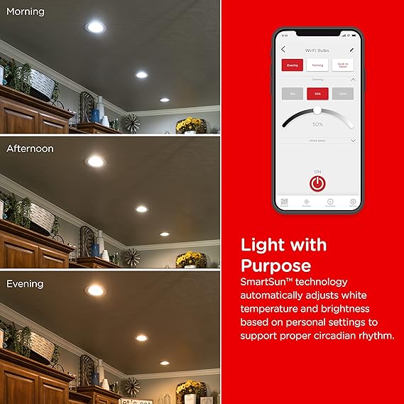 UltraPro Wi-Fi LED Smart Light Bulb, Downlight, 65W Equivalent, RGB, Color Changing, White Tunable 2700K - 6500K, Dimmable, 2.4GHz Router Required, Circadian Rhythm, Easy-to-Use App, 2 Pack, 51463