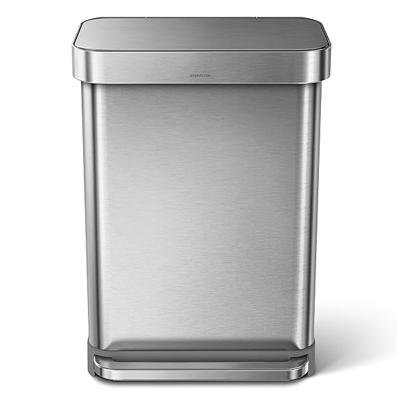 simplehuman 55 Liter / 14.5 Gallon Rectangular Hands-Free Kitchen Step Trash Can with Soft-Close Lid, Brushed Stainless Steel