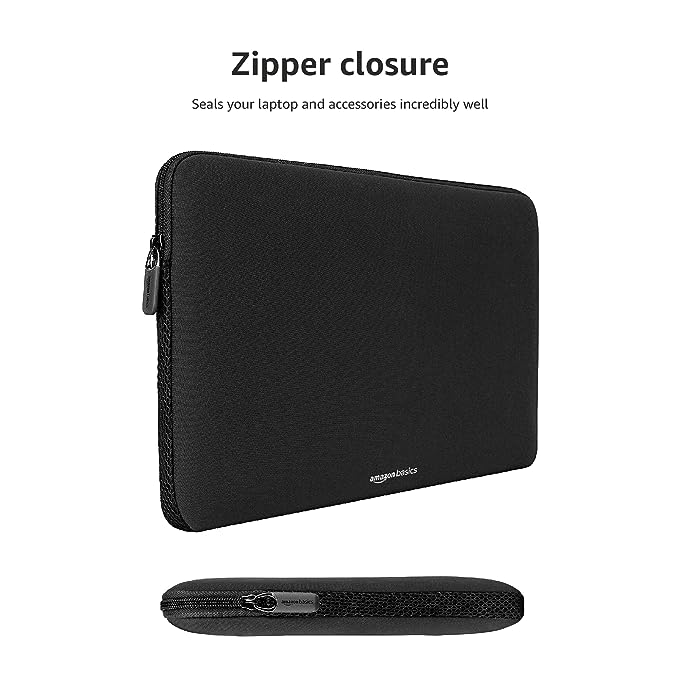 Amazon Basics 13.3-Inch Laptop Sleeve, Protective Case with Zipper - Black