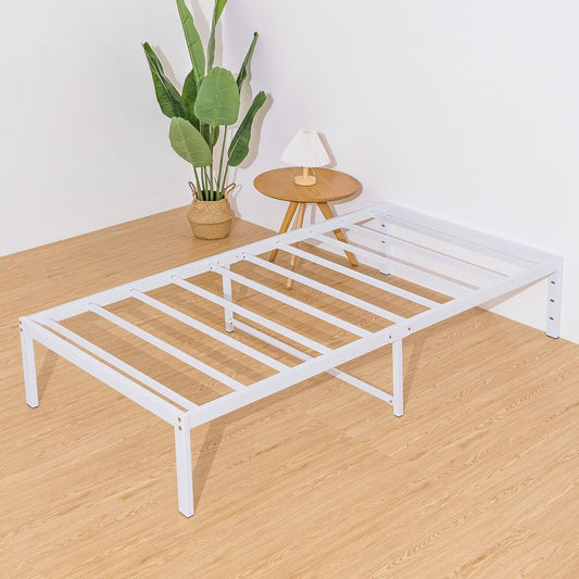 LUSIMO 14 Inch Twin Bed Frame with Storage Heavy Duty Tall Metal Platform Bed Frame with Steel Slats No Box Spring Needed Noise Free Anti Slip White