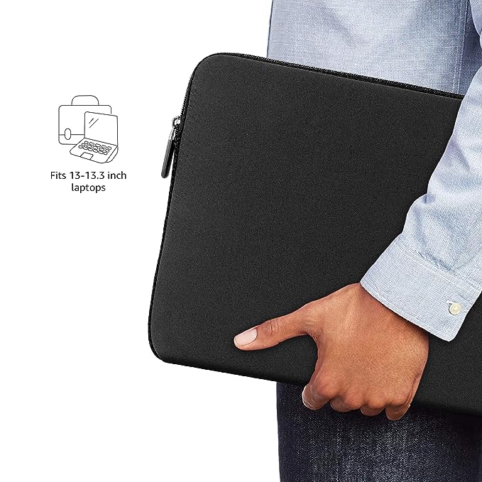 Amazon Basics 13.3-Inch Laptop Sleeve, Protective Case with Zipper - Black