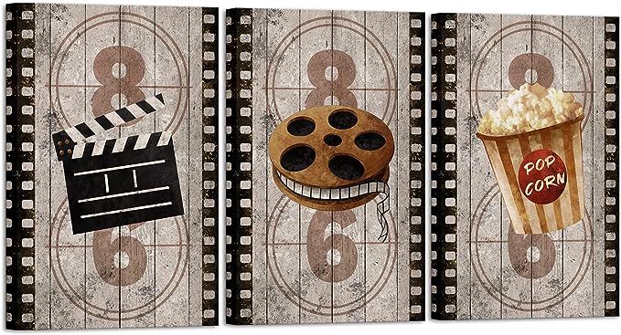 Apicoture Modern Home Theater Wall Decor - Movie Cinema Room Artwork Canvas Prints Media Arts Wall Picture Framed 16"X24"X3 Panels