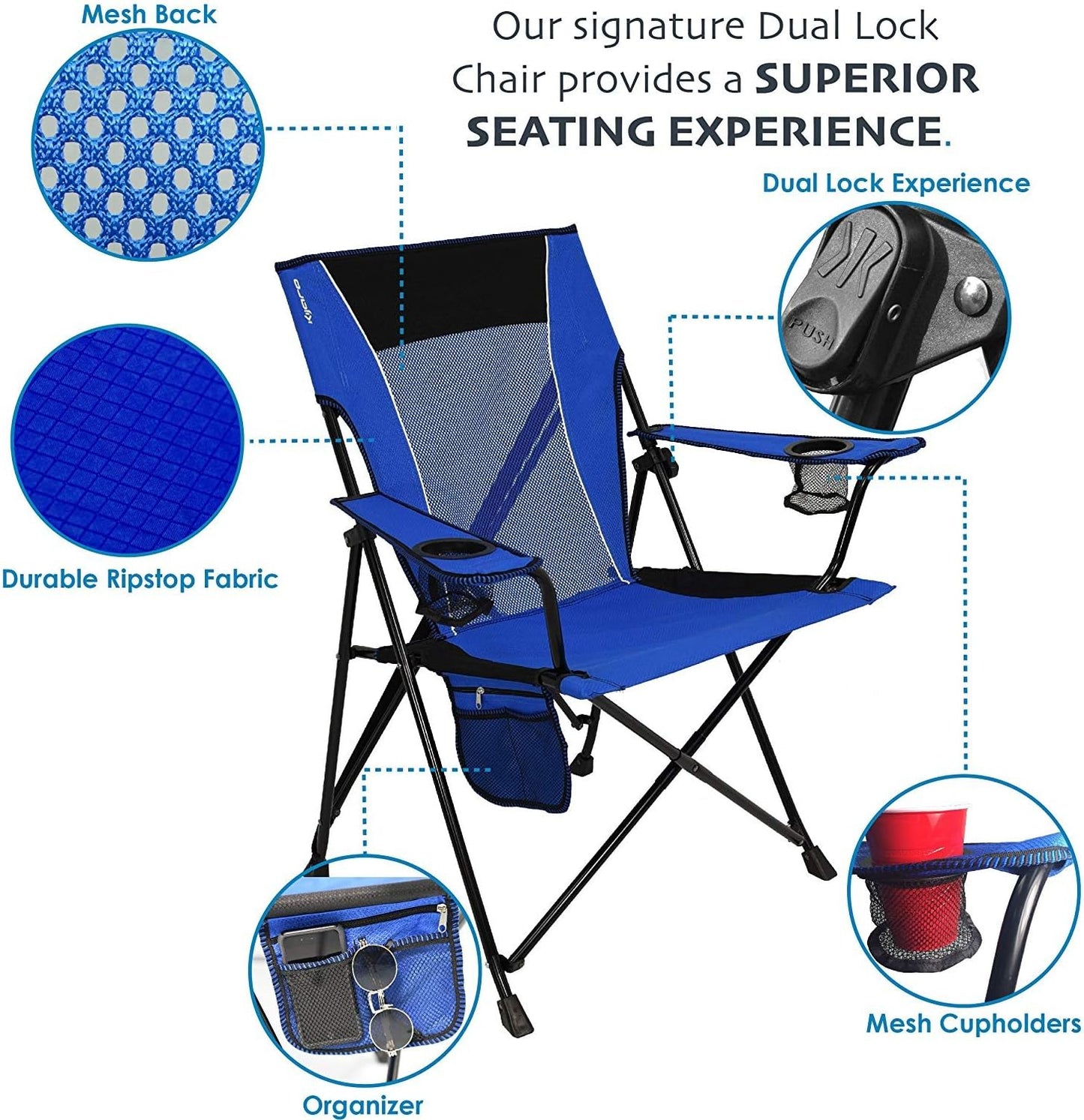 Kijaro Dual Lock Portable Camping Chairs - Enjoy the Outdoors with a Versatile Folding Chair, Sports Chair, Outdoor Chair & Lawn Chair - Dual Lock Feature Locks Position - Maldives Blue