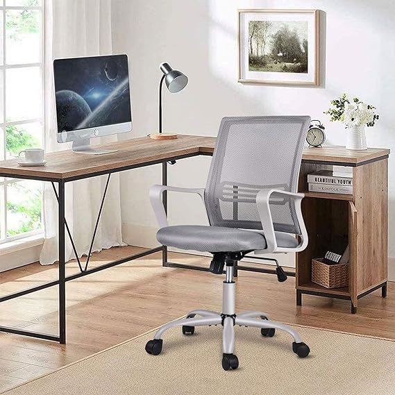 Smugdesk Ergonomic Mid Back Breathable Mesh Swivel Executive Desk Chair with Adjustable Height and Lumbar Support Armrest for Home or Office, Gray