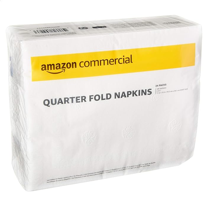 AmazonCommercial 2-Ply White Premium Quarter Fold Napkins|Bulk|Disposable Paper Napkins|Dinner Napkins|FSC Certified|100 Napkins per Pack (24 Packs)(17