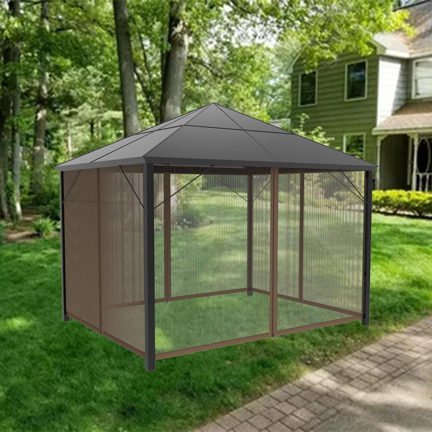 Sunshine Outdoor 10' x 10' Gazebo Replacement Mosquito Netting Screen 4-Panels, Universal Netting Side Walls for Patio, Garden, Yard (Net Only), Brown