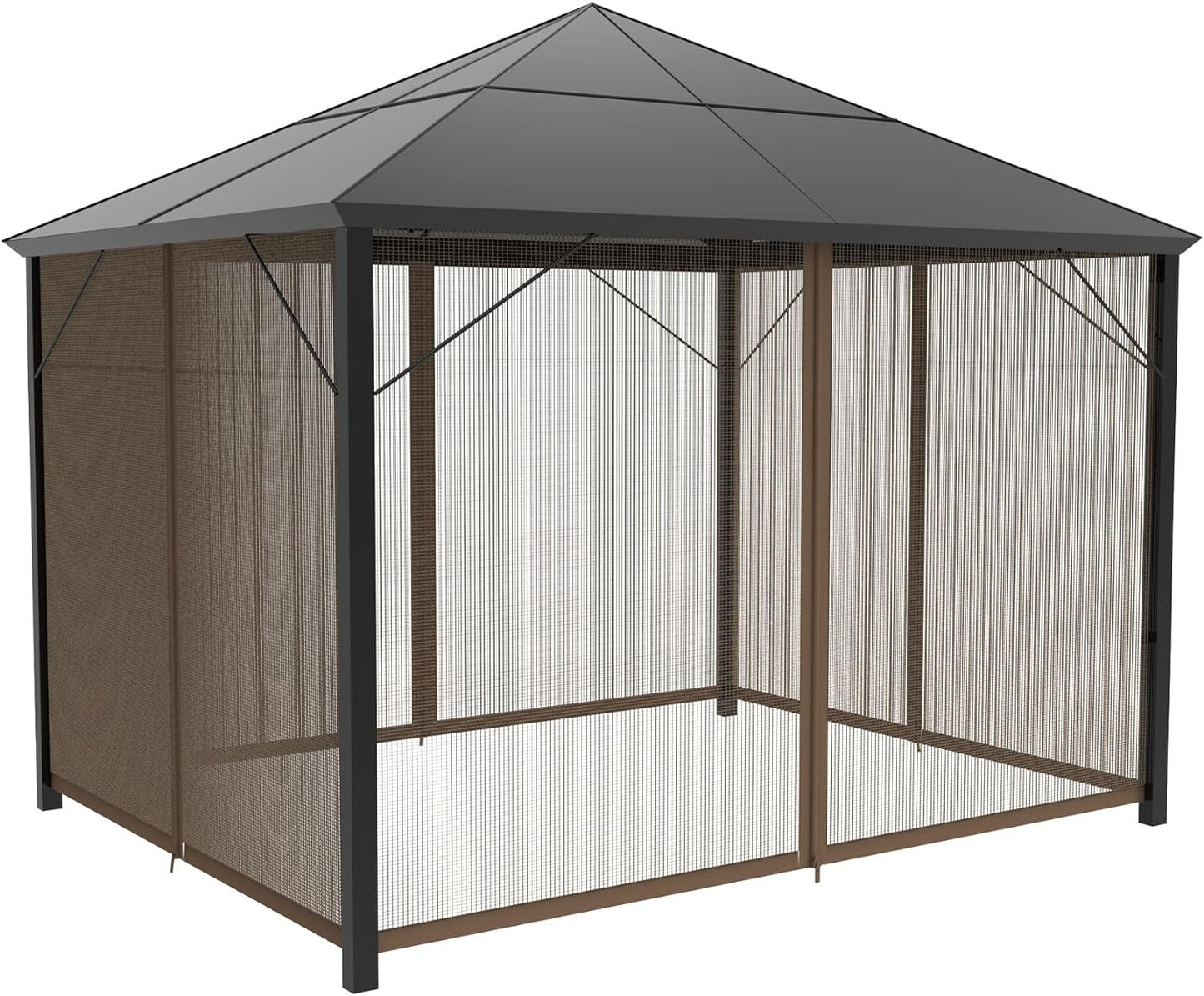 Sunshine Outdoor 10' x 10' Gazebo Replacement Mosquito Netting Screen 4-Panels, Universal Netting Side Walls for Patio, Garden, Yard (Net Only), Brown