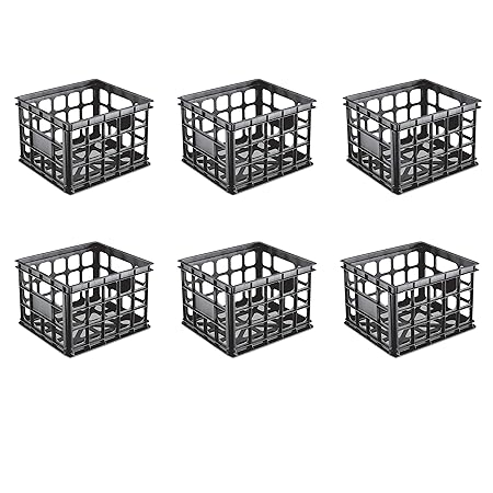 Sterilite 16929006 Storage Crate, Black, 6-Pack