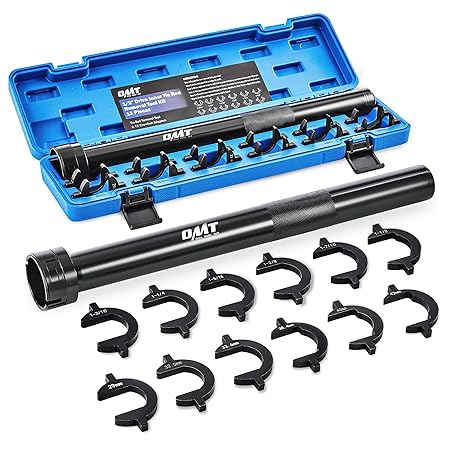 OMT Inner Tie Rod Removal Tool Kit, SAE and Metric Sizes | Metric & Standard Inner Tie Rod Removal and Installation Mechanic Tool Set with 12 Crowfoot Adapters for Domestic & Import Cars