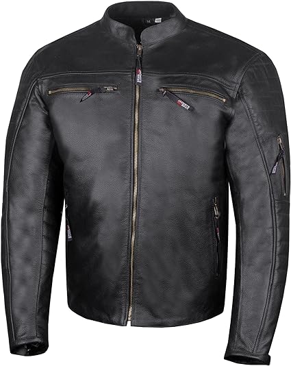 Men's REVOLT Natural Premium Buffalo Leather Motorcycle Jacket Vented Flexible CE Armor Removable Liner Inside Pockets Street Cruiser Touring Retro Biker Power Sport Jackets XL