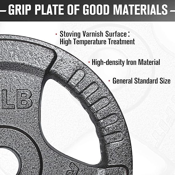 RitFit Grip Plate for Barbell, 2-inch Iron Olympic Weight Plate for Weightlifting and Strength Training in Home & Gym(45LB, Single)