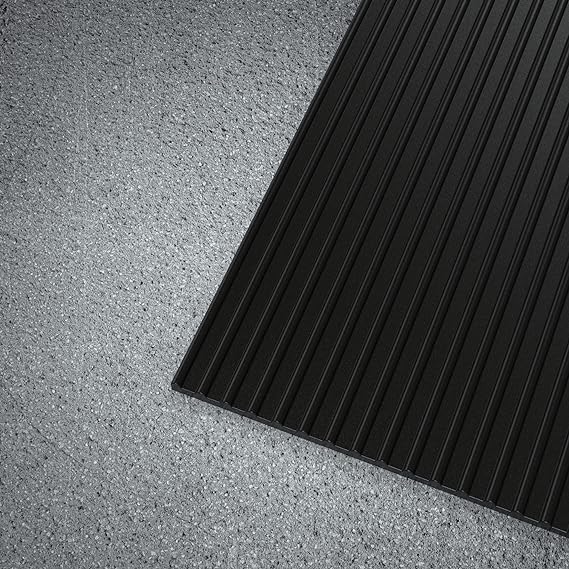 WorkForce Vinyl Round Rib Commercial Grade Matting, Heavy Duty Floor Mat for Garages, Industrial Facilities, and High-Traffic Areas, 1/8" x 24" x 8', Black