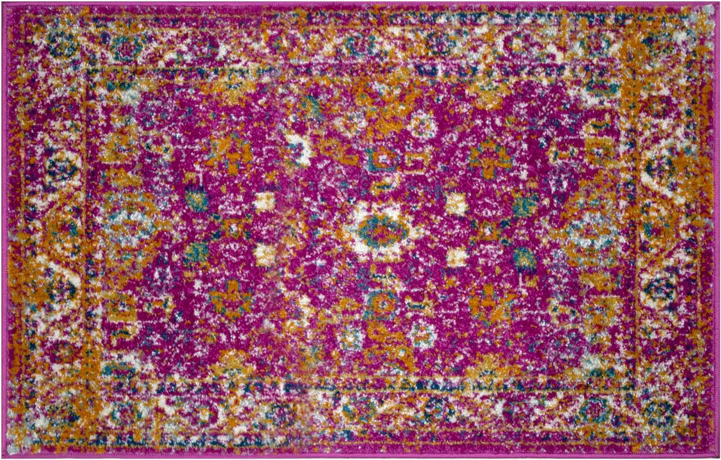 Leick Home 594176 Laraline Vintage Turkish Medallion Collage Faded Fuchsia Living Room Bedroom Area Rug 1'9" x 2'9"