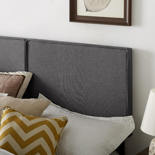 Classic Brands Riverside Grey Squares Upholstered Wood Headboard, Queen
