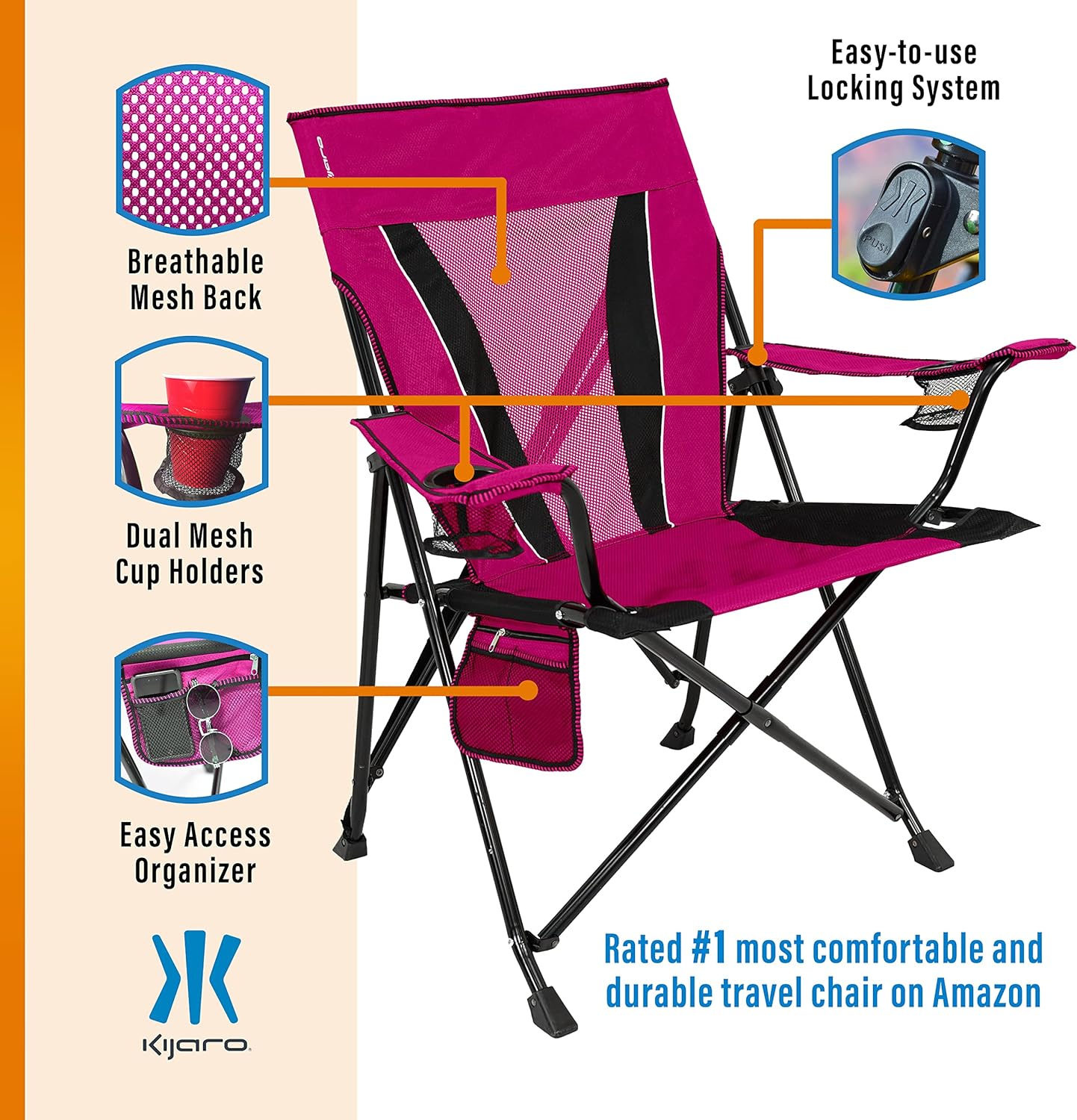 Kijaro XXL Dual Lock Portable Camping and Sports Chair , Hanami Pink