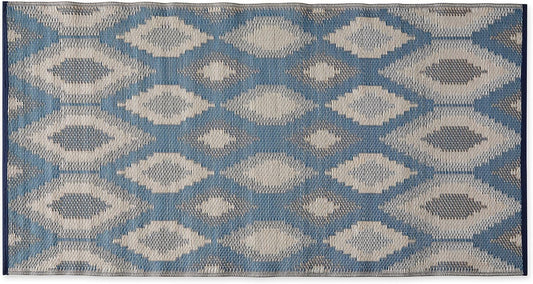 DII Reversible Indoor/Outdoor Ikat Woven Rug, 3x6', Blue