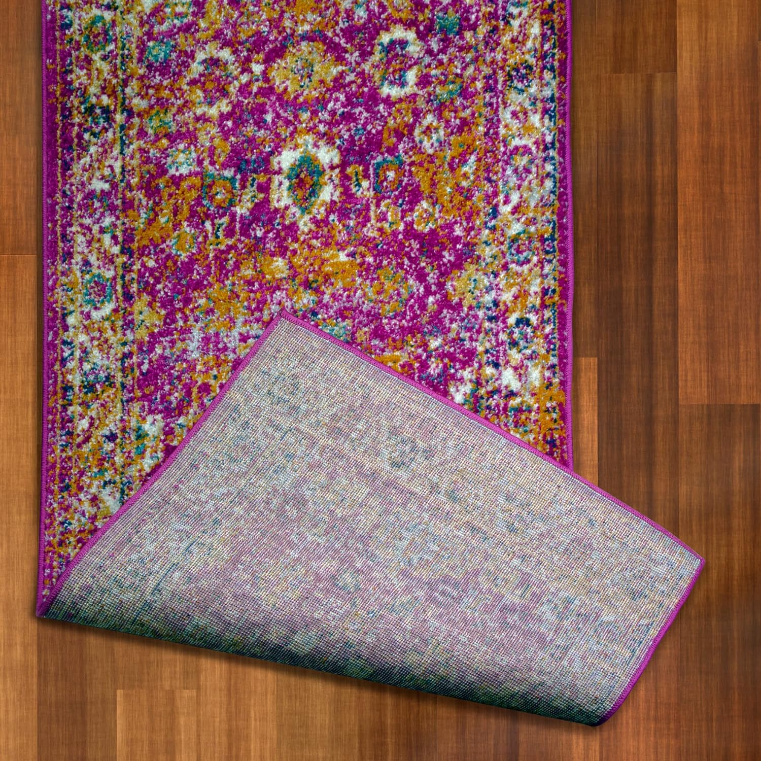 Leick Home 594176 Laraline Vintage Turkish Medallion Collage Faded Fuchsia Living Room Bedroom Area Rug 1'9