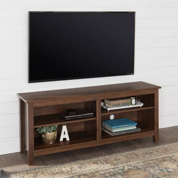 Transitional 4 Cubby Wood Open Storage TV Stand for TVs up to 65